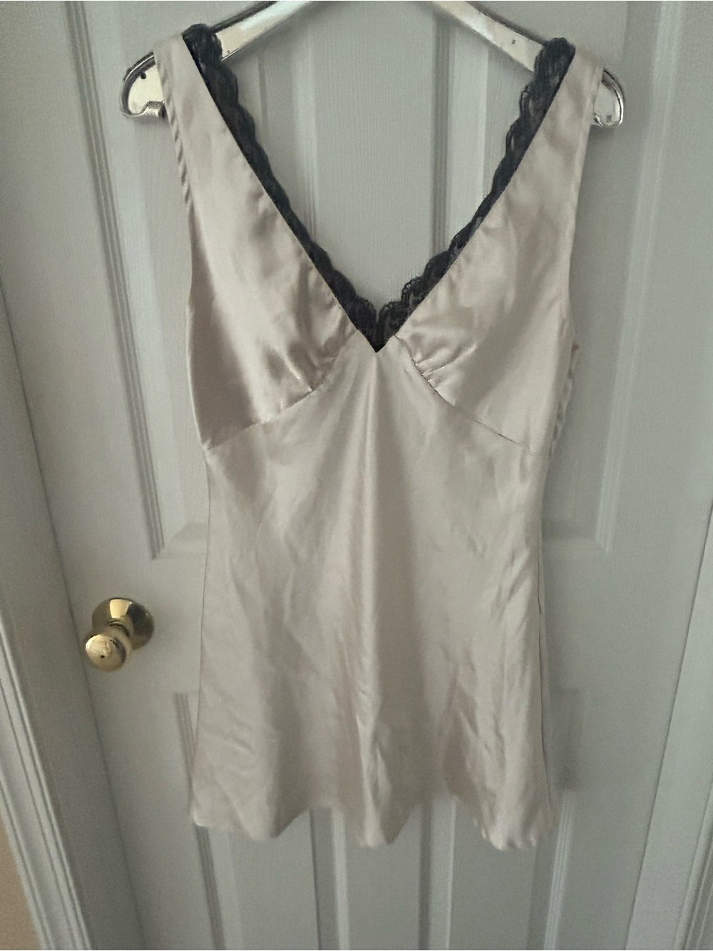 Princess Polly Cream Satin Dress with Black Lace Trim